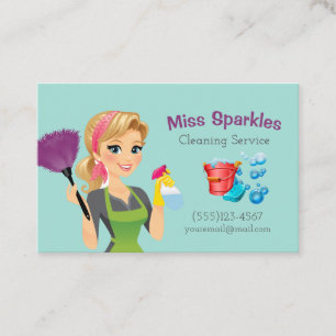 Cartão De Visita Bela Cartoon Teal Maid House Clearing Services