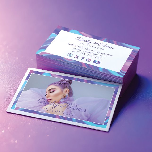 Cartão De Visita Bela Design Holográfica Purple & Blue Watercolor (Purple & Blue Watercolor Holographic Design Beauty Business Card)