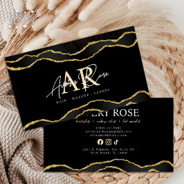 Cartão De Visita Beleza Cosmetóloga Dourada do Marble Agate Negro