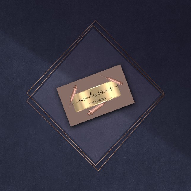 Cartão De Visita Beleza Cosmetologista Seringa Botox B12 QRCode Ros (Beauty Cosmetologist Syringe Botox B12 QRCode Rose Business Card)