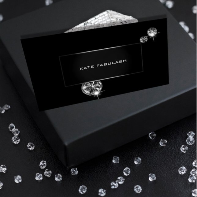 Cartão De Visita Beleza da estímulo de moda branca preta (Black White Diamond Fashion Stylist Beauty Business Card)