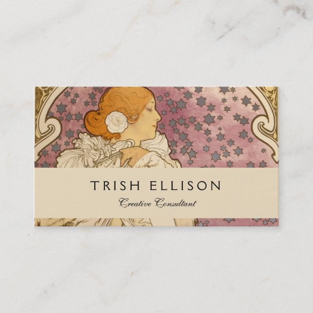 Cartão De Visita Beleza da Mulher Mucha Art Nouveau (Frente)