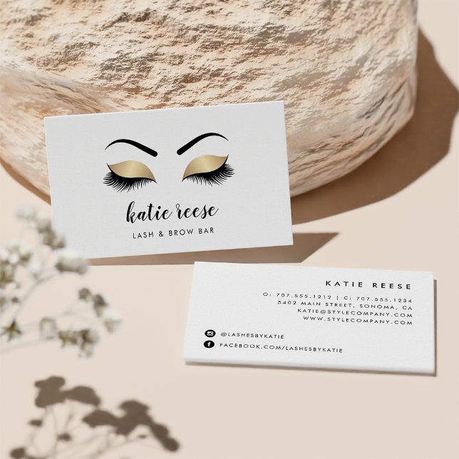Cartão De Visita Beleza de Lashes Dourados e Brows (Criador carregado)