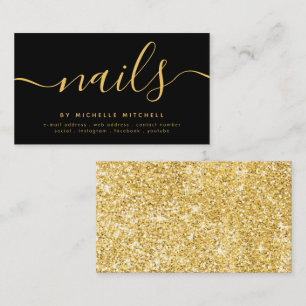 Cartão De Visita Beleza do técnico da Glitter Nail Dourada Faux