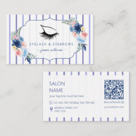 Cartão De Visita Beleza dos Cílios Salão de Beleza azul Floral