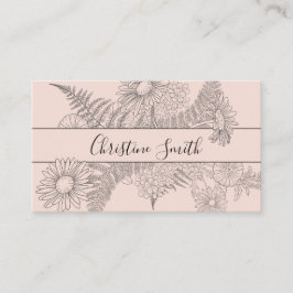 Cartão De Visita Beleza Floral Minimalista Desenhada a Linha Rosa