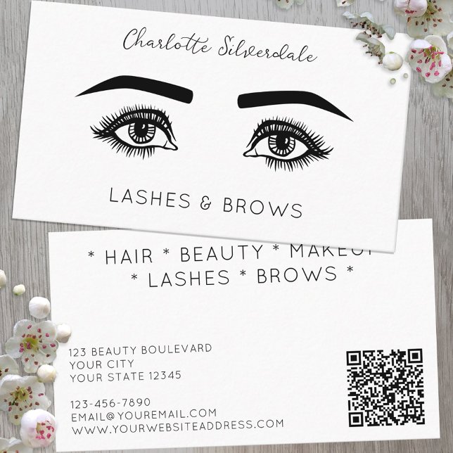 Cartão De Visita Beleza Makeup Artist Eyelashes Código QR (Criador carregado)