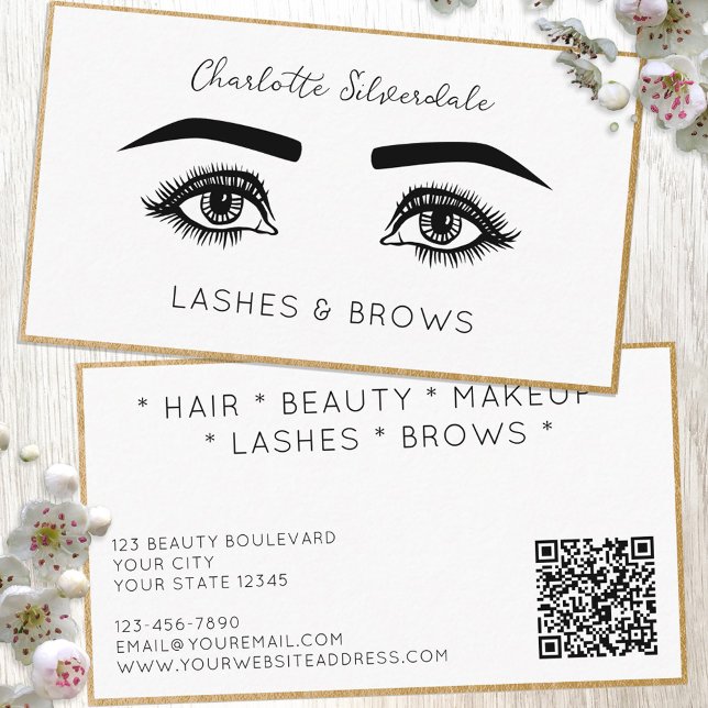 Cartão De Visita Beleza Makeup Artist Eyelashes Código QR (Criador carregado)