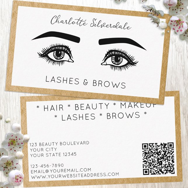 Cartão De Visita Beleza Makeup Artist Eyelashes Código QR (Criador carregado)
