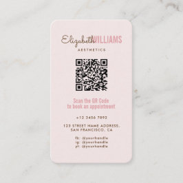 Cartão De Visita Beleza Rosa Blush Estética Código QR Lealdade e
