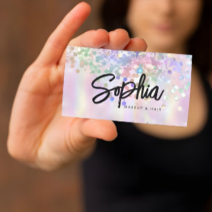 Cartão De Visita Beleza Rosa Cinzenta Holográfica Código QR Brilhan