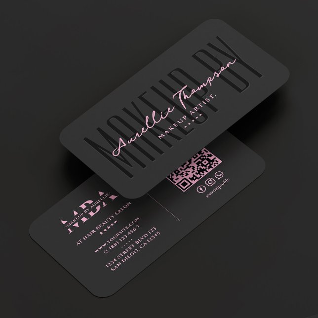 Cartão De Visita Beleza Salon Makeup Artista Preto Elegante Rosa (Beauty Salon Makeup Artist Elegant Black Pink Business Card
)