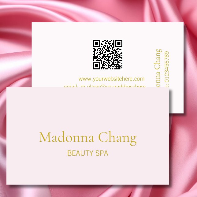 Cartão De Visita Beleza Spa Código QR Simples Na moda Rosa (Criador carregado)
