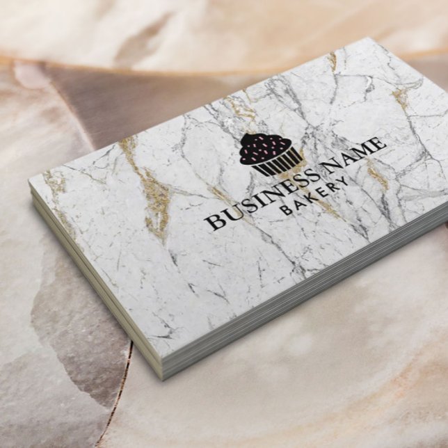 Cartão De Visita Belo Cupcake da padaria moderna mármore (Criador carregado)