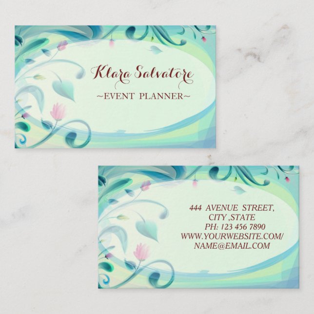 Cartão De Visita Belo e maravilhoso verde com flores (Frente/Verso)