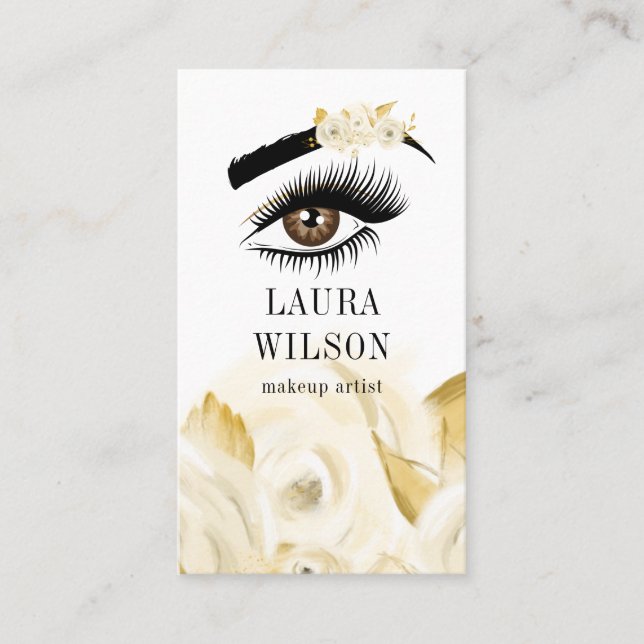 Cartão De Visita Belo Olho com Flores Brancas de Aquarela (Frente)