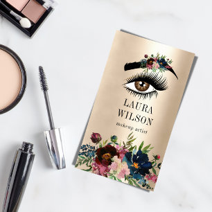 Cartão De Visita Belo Olho com Flores de Aquarela Borgonha