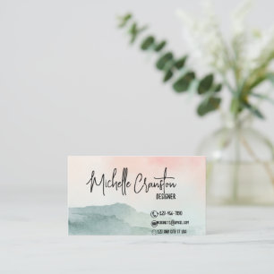 Cartão De Visita Belo Rosa Blush e Aquarela Verde
