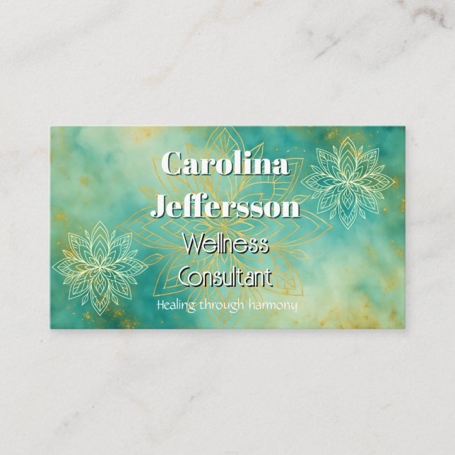 Cartão De Visita Bem-estar do consultor Zen Lotus Teal (Frente)