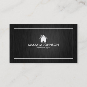 Cartão De Visita Bens imobiliários pretos e de prata elegantes &
