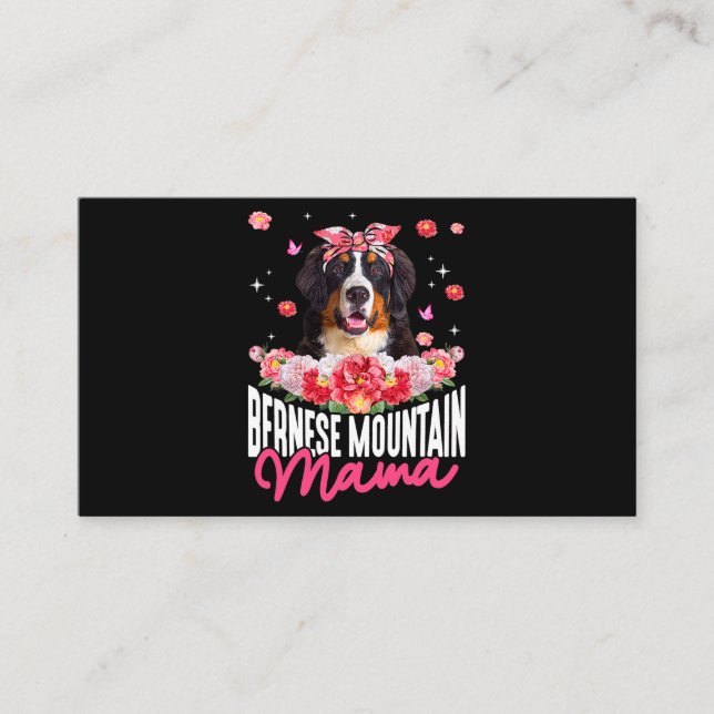 Cartão De Visita Bernese Mountain Mama Flor Bandana Cachorro Mot (Frente)
