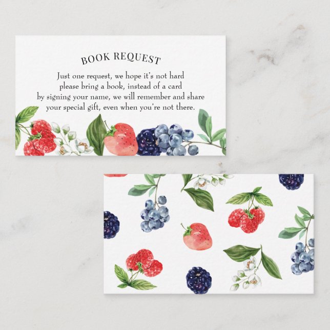 Cartão De Visita Berry Sweet Book Request ou Book for Baby Card (Frente/Verso)
