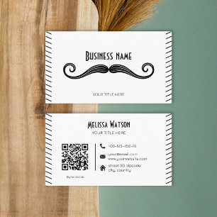 Cartão De Visita bigode único com código QR preto e branco