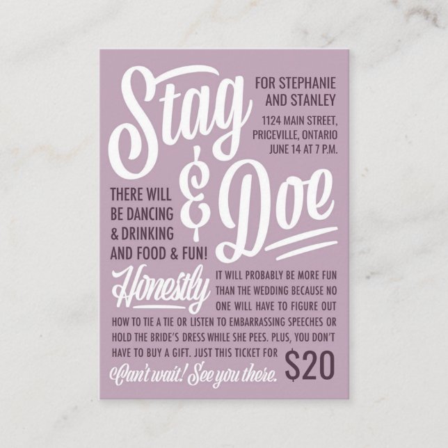 Cartão De Visita Bilhete de Stag & Doe Honestamente (Frente)