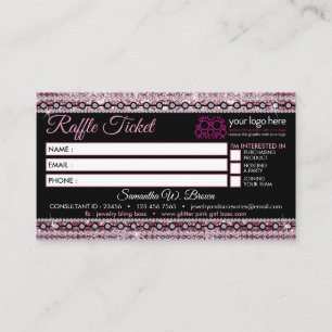 Cartão De Visita Bilhete-Sorteio Glitz Pink Loja de Joias