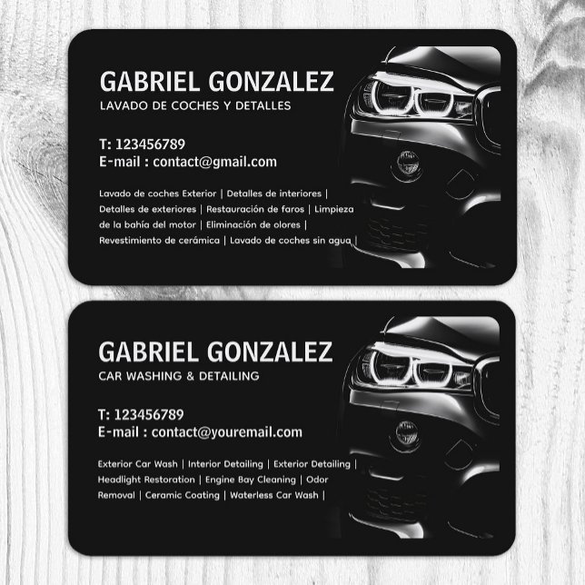 Cartão de visita Bilíngue de Detalhamento Automáti (Auto Detailing Bilingual Business Cards)