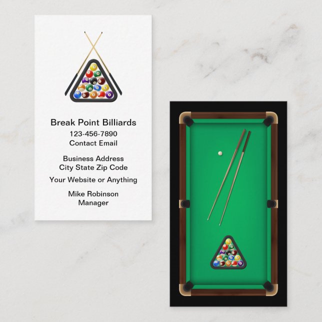 Cartão De Visita Billiards Theme Cool Business Cards (Frente/Verso)