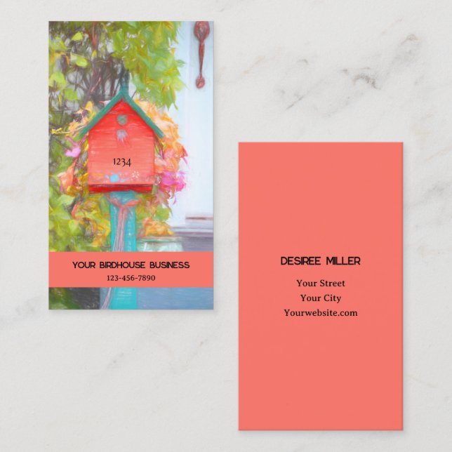 Cartão De Visita Birdhouse Rustic Red Teal Fine Art Country (Frente/Verso)