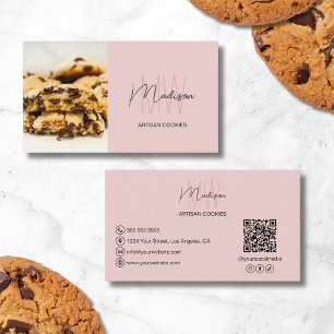 Cartão De Visita Biscoitos da Padaria com Logotipo Monograma QR Ros