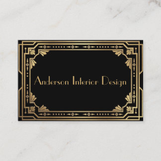 Cartão De Visita Black and Gold Art Deco Business Card
