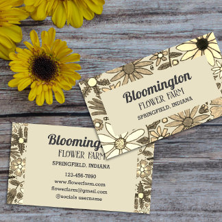 Cartão De Visita Black And Tan Flower Illustration Floral