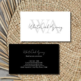 Cartão De Visita Black and White Modern Calligraphy Script Monogram
