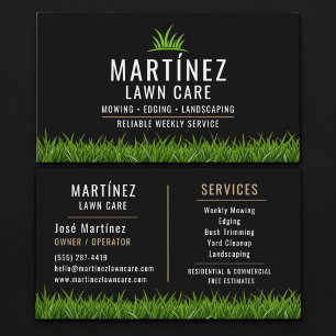 Cartão De Visita Black & Beige Lawn Care Landscaping 