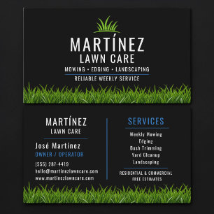 Cartão De Visita Black & Blue Lawn Care Landscaping 