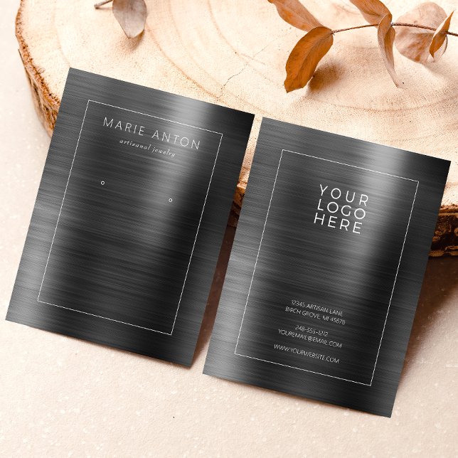 Cartão De Visita Black Brushed Metal Framed Earring Display Card (Criador carregado)