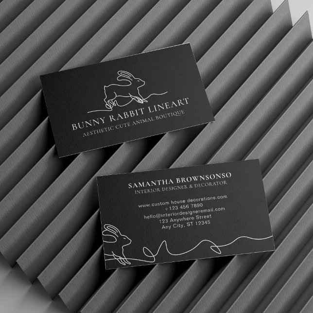 Cartão De Visita Black Bunny Rabbit Line Art Baby (Black Bunny Rabbit Line Art Baby Animal Business Card)
