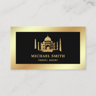 Cartão De Visita Black Faux Gold Foil Taj Mahal Viagem