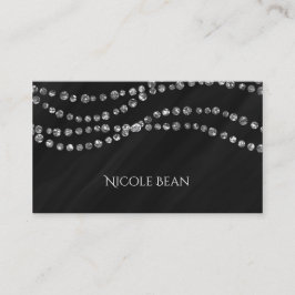 Cartão De Visita Black & Faux Silver Bling Modern Glamour