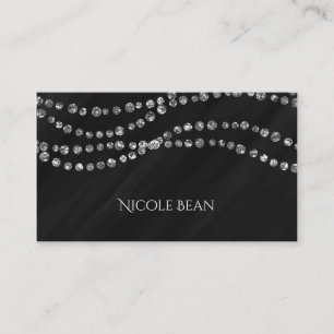 Cartão De Visita Black & Faux Silver Bling Modern Glamour