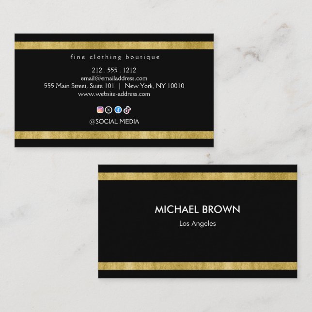 Cartão De Visita Black Gold Boutique Business Card Minimal Elegant (Frente/Verso)