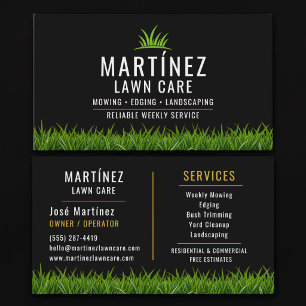 Cartão De Visita Black & Gold Lawn Care Landscaping 