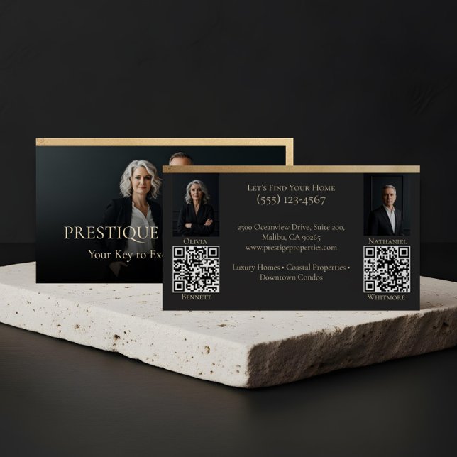 Cartão De Visita Black Gold Luxury Real Estate Agent Photo Luxe (Prestige Luxury Realtor Law Firm Gold & Black Luxe Business Card)