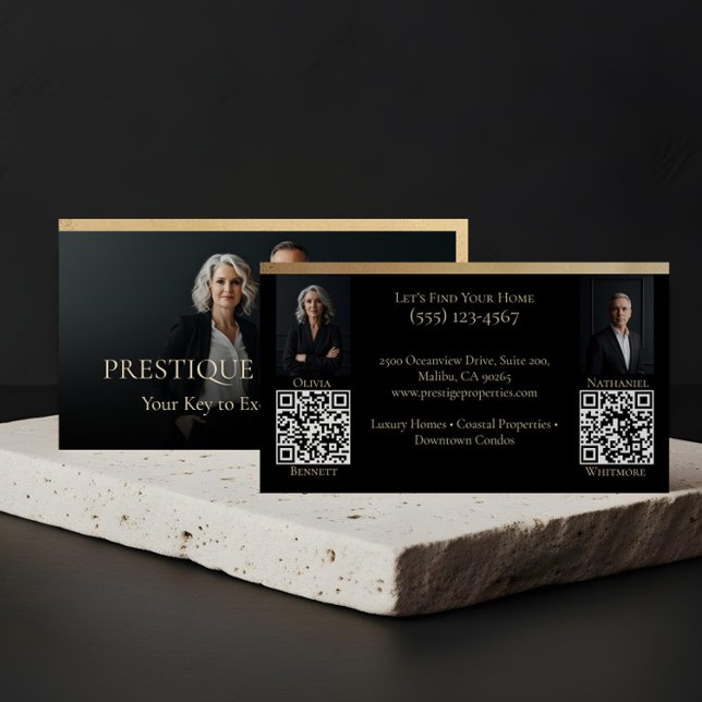 Cartão De Visita Black Gold Luxury Real Estate Agent Photo Luxe (Prestige Luxury Realtor Law Firm Gold & Black Luxe Business Card)