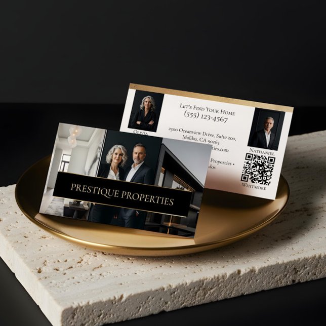Cartão De Visita Black Gold Luxury Real Estate Agent Photo Luxe (Black Gold Luxury Real Estate Agent Photo Luxe Business Card)
