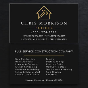 Cartão De Visita Black Gold Modern Builder Construção