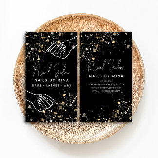 Cartão De Visita Black Gold Specks Hand Nail Salon